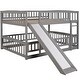 preview thumbnail 20 of 19, Full over Full Low Wood Bunk Bed with Guardrail, Ladder & Slide