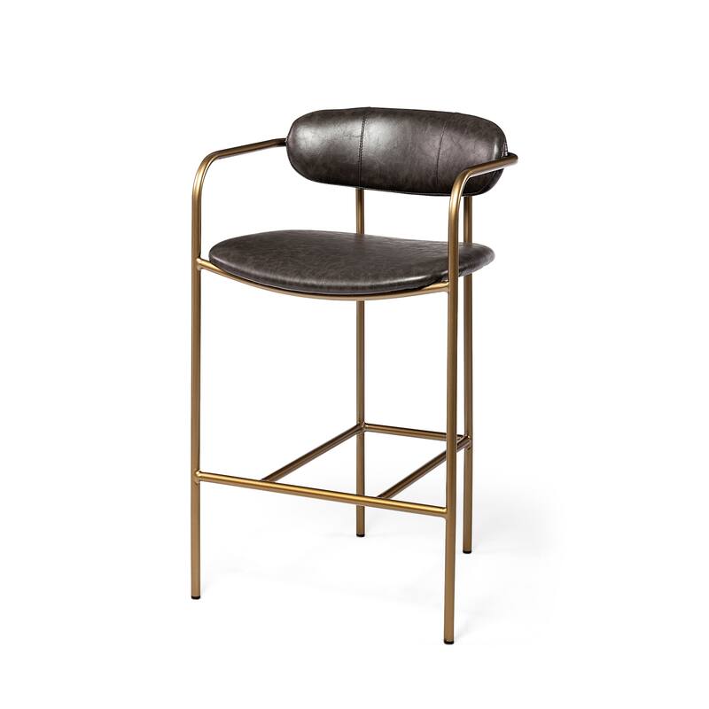 Parker Brown Faux-Leather Seat with Gold Metal Frame Bar Stool - Single - Brown Faux Leather - Bar Height/Counter height/Counter Height