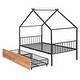 preview thumbnail 24 of 50, Twin/Full Size Metal House Bed with Two Drawers on Wheels, Kids Platform Bed with Roof Frame