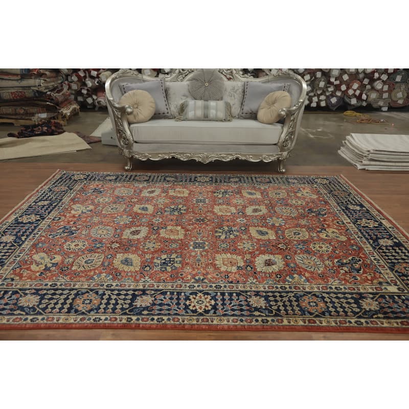 Hand Knotted Traditional Wool Orange Geometric Area Rug - 9' 11'' X 8' 1''