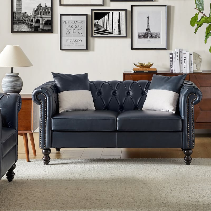 Faustina Traditional 62.2" Wide Leather Sofa with Solid Wood Legs