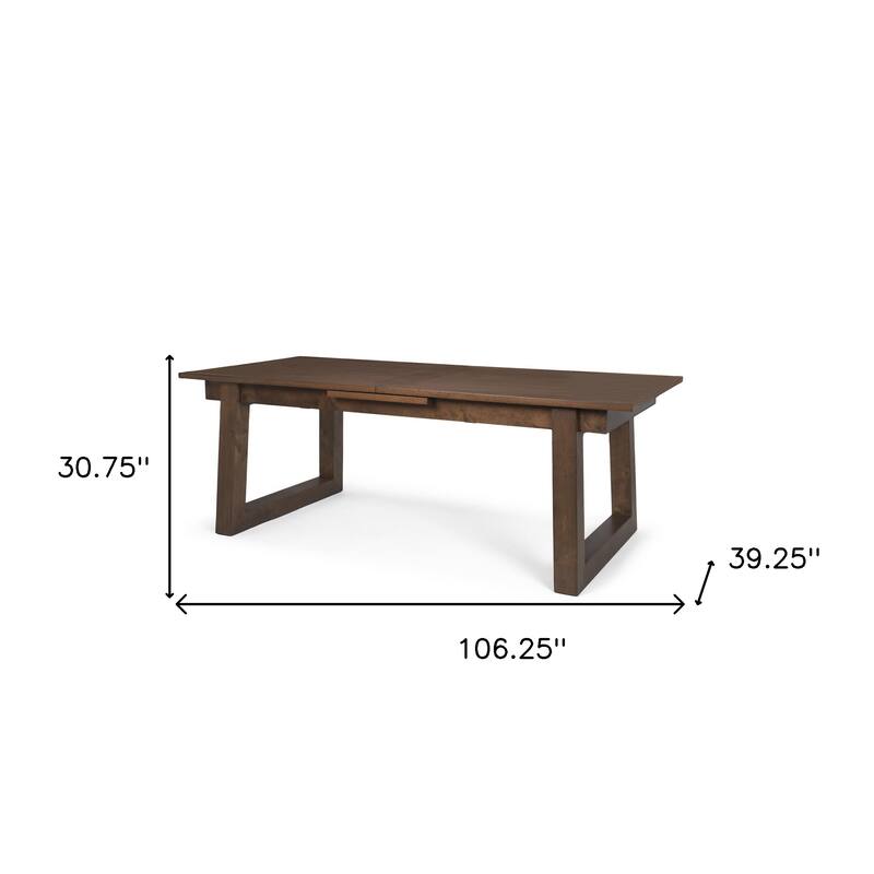 HomeRoots 106" Dark Brown Solid Wood Self-Storing Leaf Sled Base Extendable Dining Table - 106.25 in. x 30.75 in. x 39.25 in.