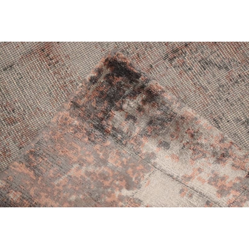 Hand Knotted Oriental Viscose Silk Carpet Modern Abstract Oranges & Rust Abstract Area Rug - 7' 4'' X 5' 3''