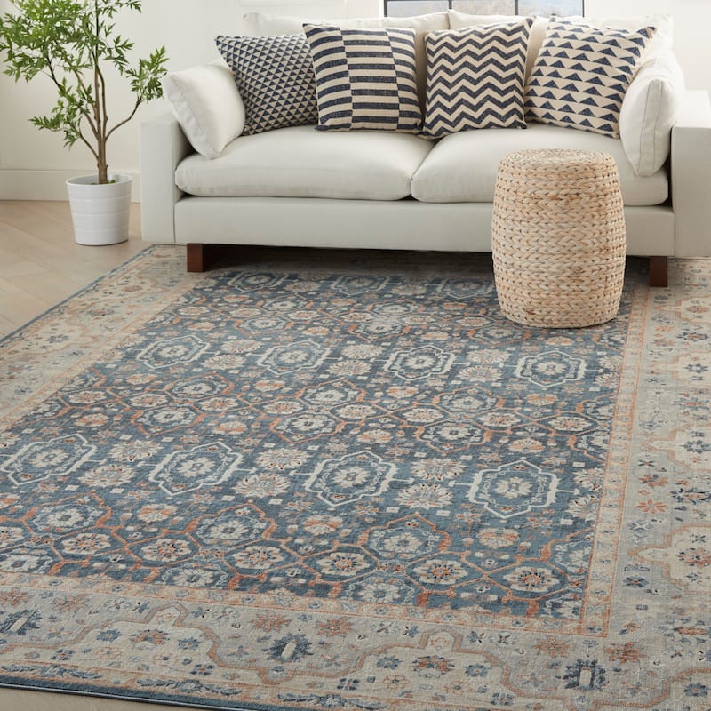 Malta Vintage Bordered Area Rug - 7'10" x 10'10" - Blue/Grey - Rectangle