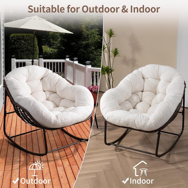 Outdoor Rattan Rocking Chair,Padded Cushion Rocker Recliner Chair Outdoor for Front Porch, Living Room, Patio, Garden