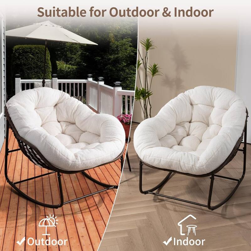 Outdoor rattan rocking chair, padded penguin rocking chair,lounge chair Outdoor for Front Porch,Living Room,Patio,Garden