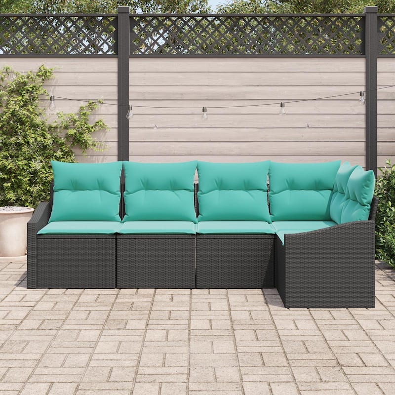 vidaXL 6 Garden Sofa Set with Cushions Black Poly Rattan - 91.9 x 48.6 x 27.2
