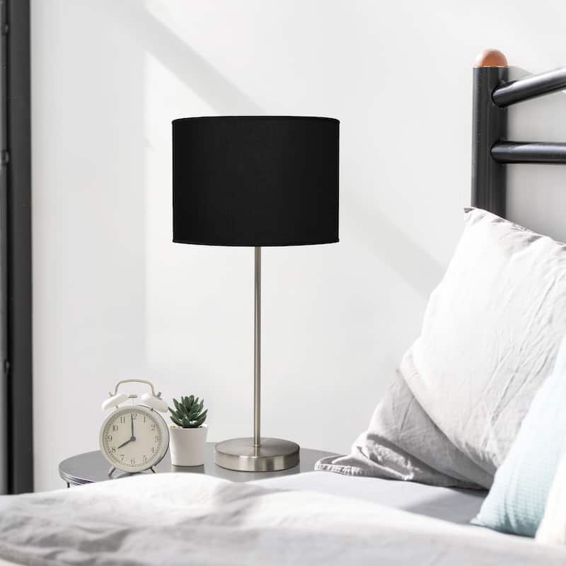 Slim 23” Table Lamp with Fabric Drum Shade Modern Accent Light for Living Room or Nightstand - 11”L x 11”W x 23”H