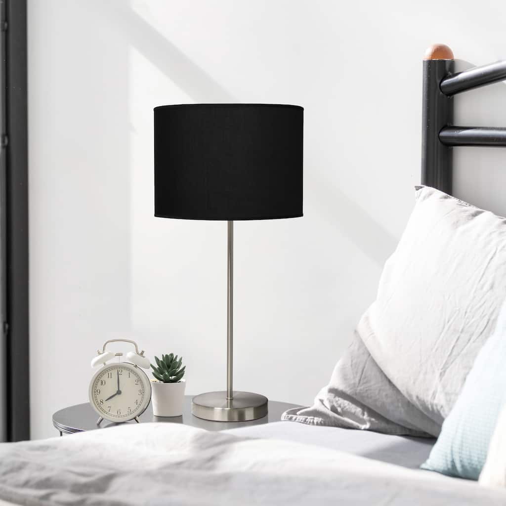 Slim 23” Table Lamp with Fabric Drum Shade Modern Accent Light for Living Room or Nightstand - 11”L x 11”W x 23”H