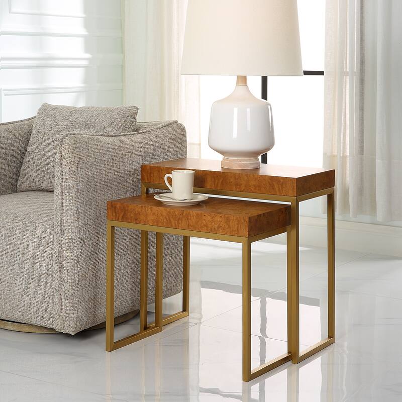 Uttermost Burl-esque Wooden Nesting Tables, Set of 2 - 24.5"W x 24.5"H x 12"D