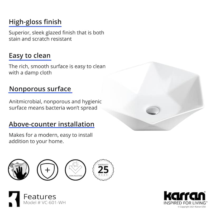 Karran Valera 19" Vitreous China Vessel Bathroom Sink in White