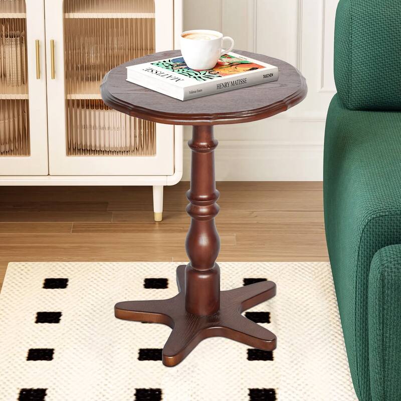 15.75 inch Round Small End Table, Wooden Pedestal Side Coffee Tables, Vintage Accent Nightstand for Living Room, Bedroom