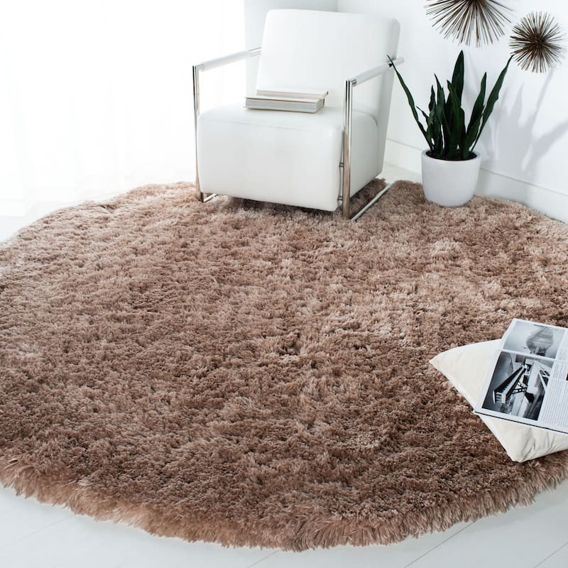 SAFAVIEH Handmade Arctic Shag Guenevere 3-inch Extra Thick Rug - 8' x 8' Round - Taupe