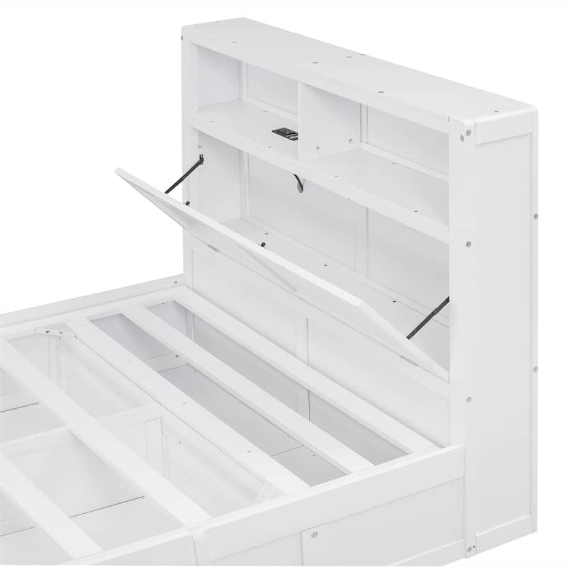 Wood Full Size Hydraulic Platform Bed with Storage LED Headboard