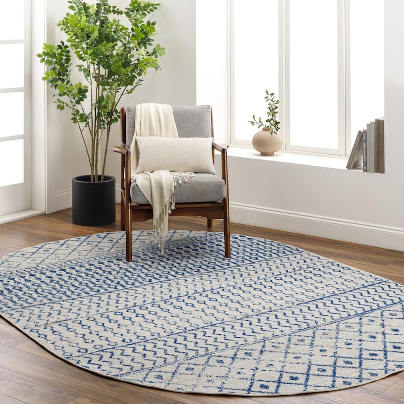 Livabliss Elaziz Moroccan Geometric Area Rug - Blue - 3'1" x 4'11" Oval