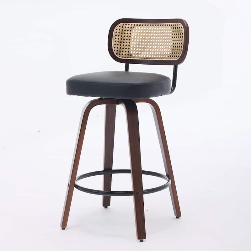 Upholstered Faux Leather Counter Height Barstools with Walnut Back and Bentwood Legs