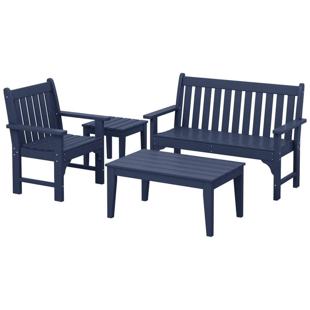 Laguna Outdoor Patio 4-Piece Garden Chair and Porch Bench Conversation Set