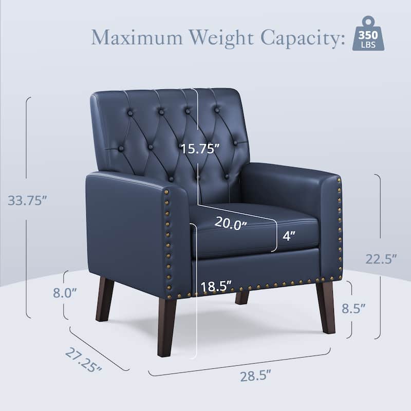 Modern Upholstered Accent Chair with Tufted Backrest and Solid Wood Legs Living Room Armchair