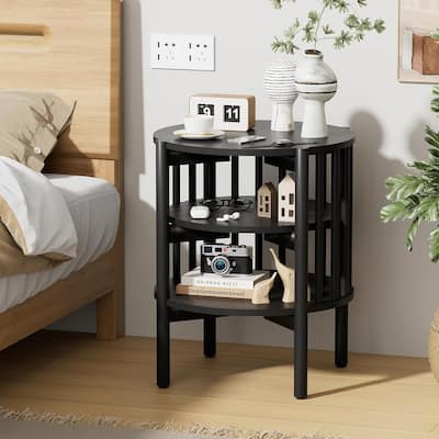 Modern Wood Nightstand with Open Storage, Round End Table for Living Room, Bedroom
