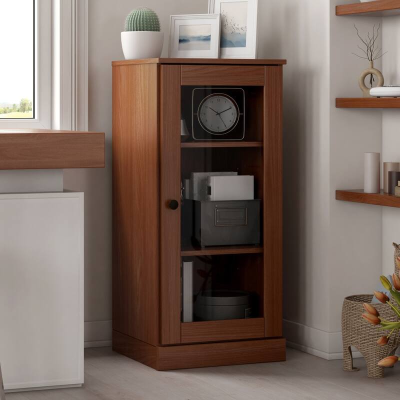 Palace Imports 100% Solid Wood 3-Shelf Bookcase with Clear Glass Door and Adjustable Shelves - Mocha
