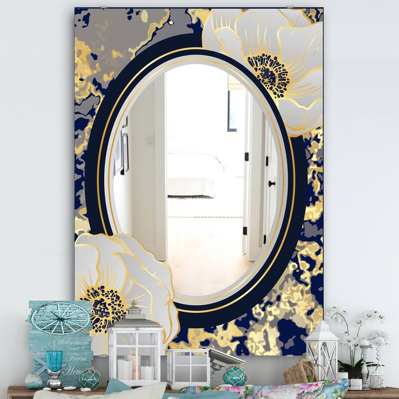 Designart 'Botanical Gold Floral Arrangement I' Glam Mirror - Frameless Vanity Printed Mirror