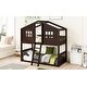 preview thumbnail 16 of 14, Stylish Twin Over Twin Wood House Shaped Bunk Bed With Built-in Ladder and Guardrail, Solid Construction, Espresso