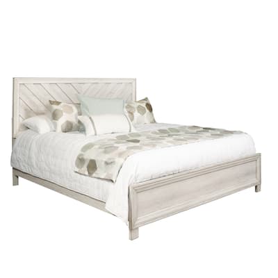Queen-size Transitional Farmhouse Whitewash Wood Panel Bed