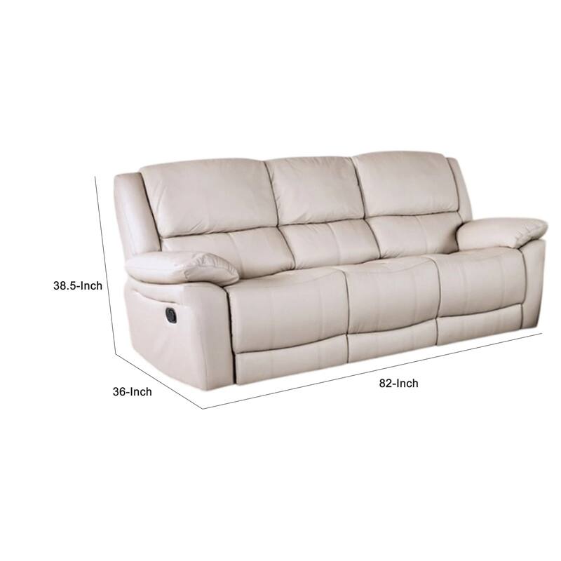 Larus Sofa, Manual Reclining Mechanism, Off White Faux Leather, 82 Inch