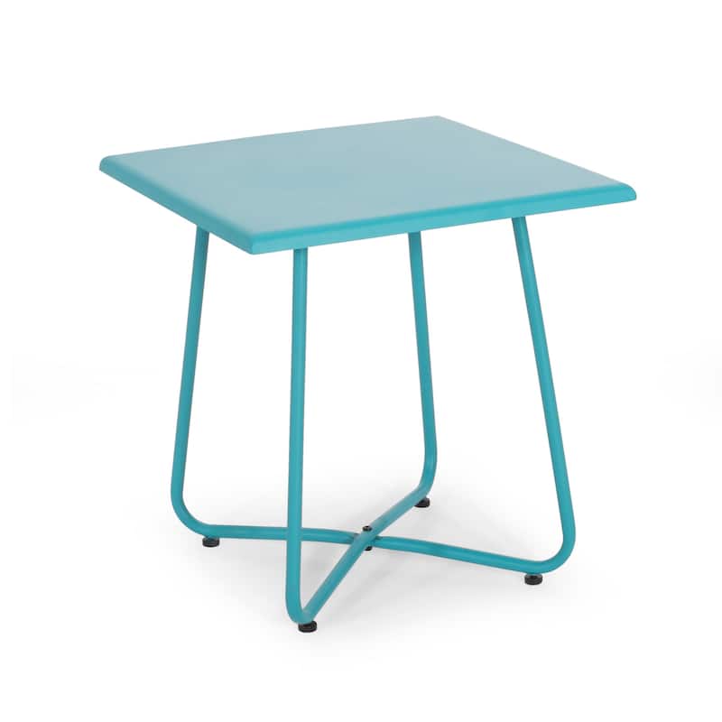 Outdoor Side Table with 18 Inch Square Top, Teal Blue Steel Frame
