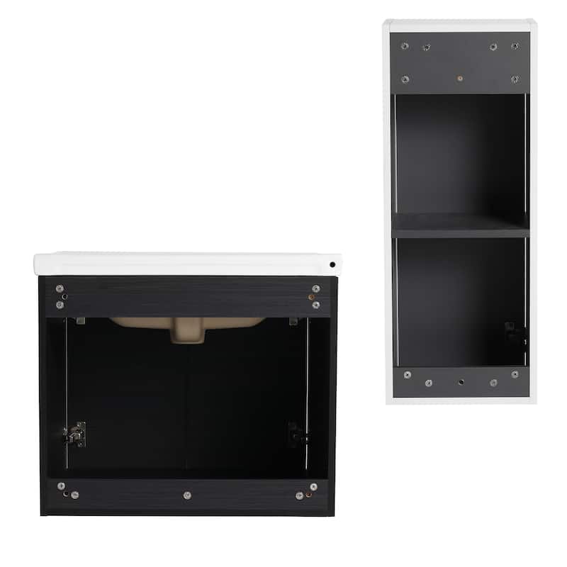 24" Wall-Mounted Bathroom Vanity With Ceramic Sink and Side Cabinet, Soft Close Doors, Combination Cabinet