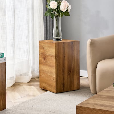 Roomfitters MDF Coffee Table with Wood Grain Finish, 11.8"x11.8"x19.6" Compact Modern Design for Living Room, Natural