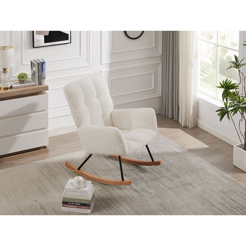 Modern 25.98" High Back Buttons Tufted Upholstered Rocking Chair with Solid Wood Legs