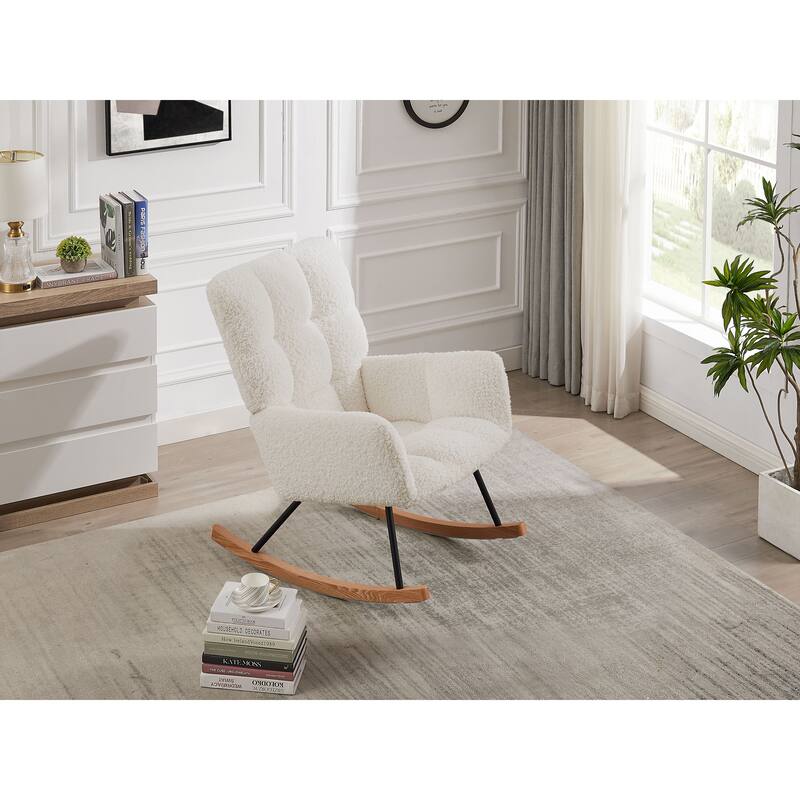 Upholstered Lounge Chair Rocking Chair with High Backrest, for Nursing Baby, Reading