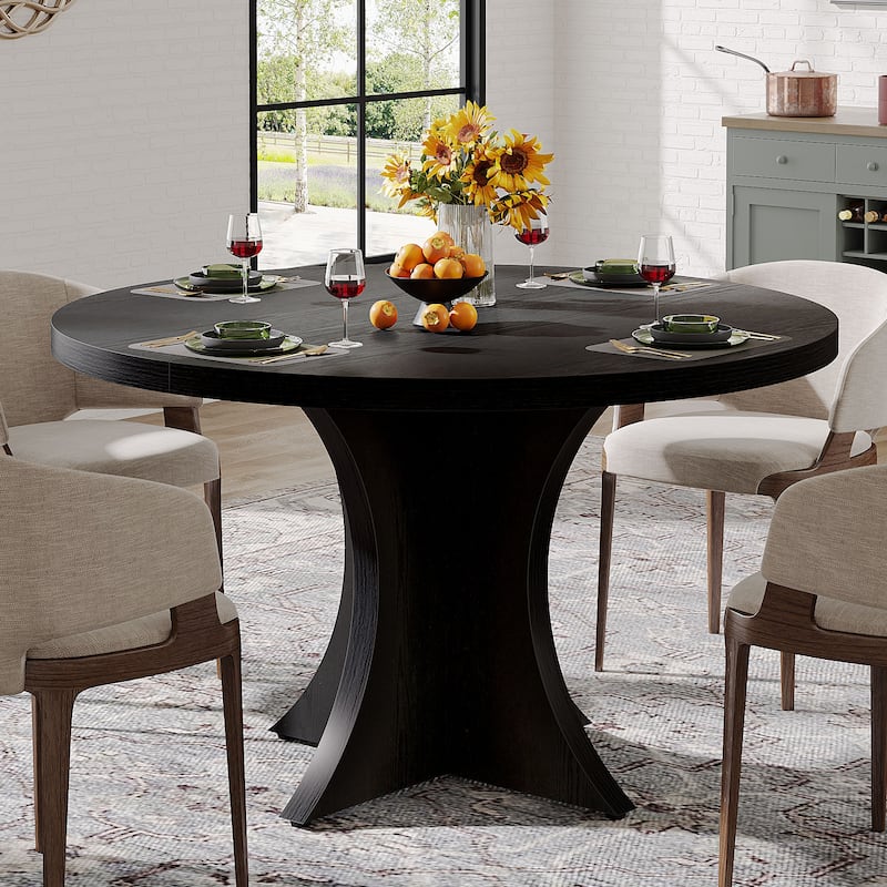 Round Dining Table for 4-6, 47.2" Black Kitchen Table