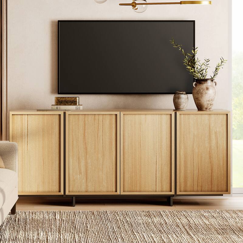 WAMPAT TV Stand With 4 Storage Doors & T-Shaped Legs, Entertainment Center For Living Room, Bedroom - 63 inches - Oak