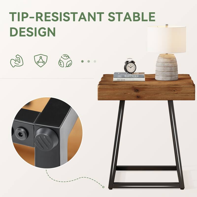 Solid Wood Industrial Nightstand with Metal Frame