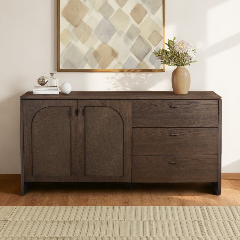 Spruce & Spring Vintage Modern Dark Brown Wood Sideboard Storage Console Cabinet