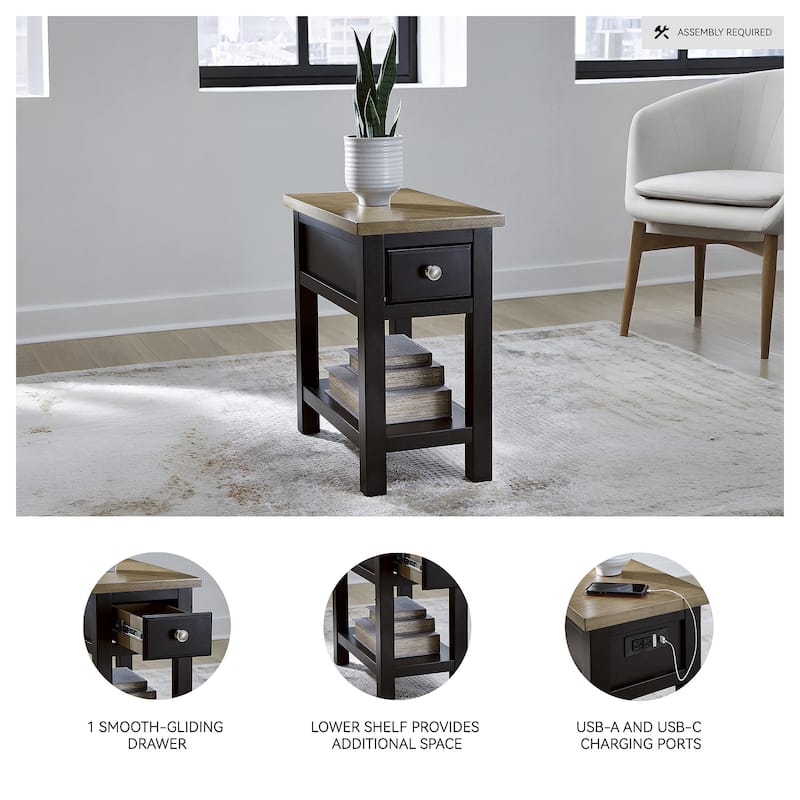 Signature Design by Ashley Drazmine Dark Brown/Light Brown Chair Side End Table - 14" W x 24.13" D x 24" H