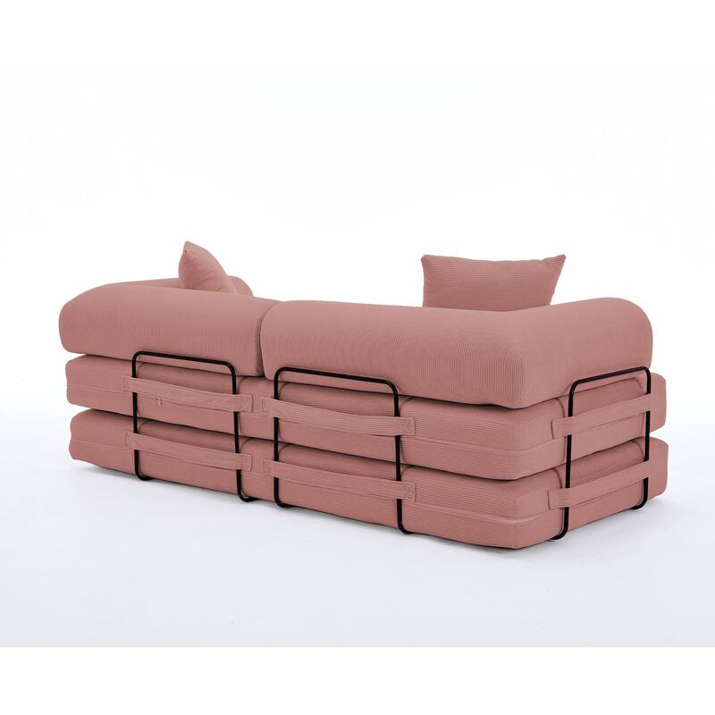 Folding Couch Convertible into King Size Floor Bed, 4-in-1 Corduroy Sleeper Sofa Bed with Moved Armrests and Non-Slip Pad