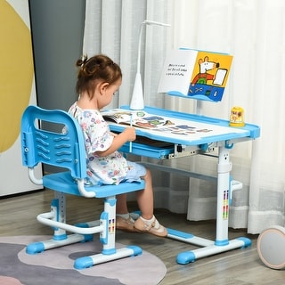 Qaba Kids Desk and Chair Set Height Adjustable Children School Study ...