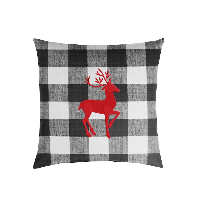 Deer Buffalo Plaid Indoor/ Outdoor Pillow, 18 in x 18 in