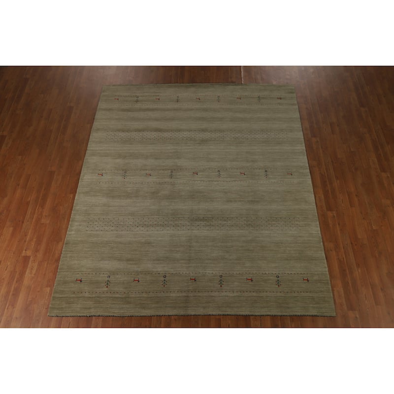 Hand Knotted Oriental 100% Wool Carpet Tribal Animal Pictorial Green Gabbeh Area Rug - 9' 9'' X 8' 1''