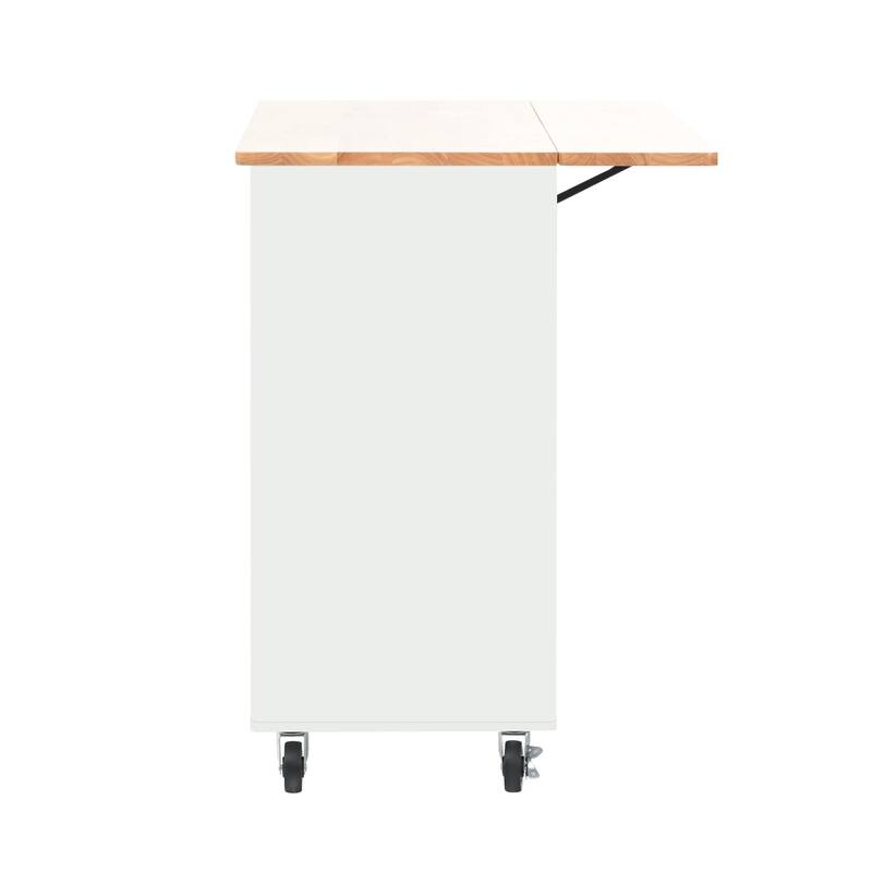 Rubberwood Kitchen Cart with Drop Leaf, Internal Storage Rack, Flip Cabinet Door, and 2 Drawers