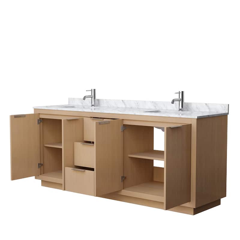 Maroni 80-Inch Light Straw Double Vanity, White Carrara Marble Top