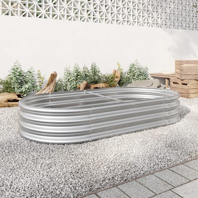 Oval Large Metal Raised Planter Bed for for Plants, Vegetables, and Flowers(Silver)