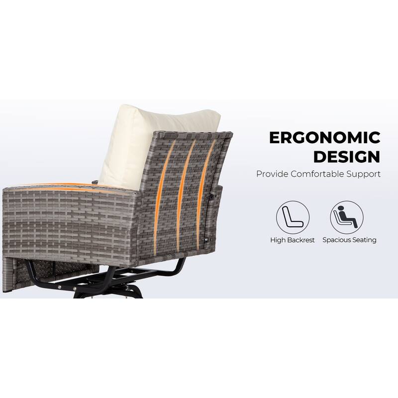3-Piece Outdoor Patio Rattan Conversation Swivel Chairs Set with 2 Swivel Chair and Coffee Table