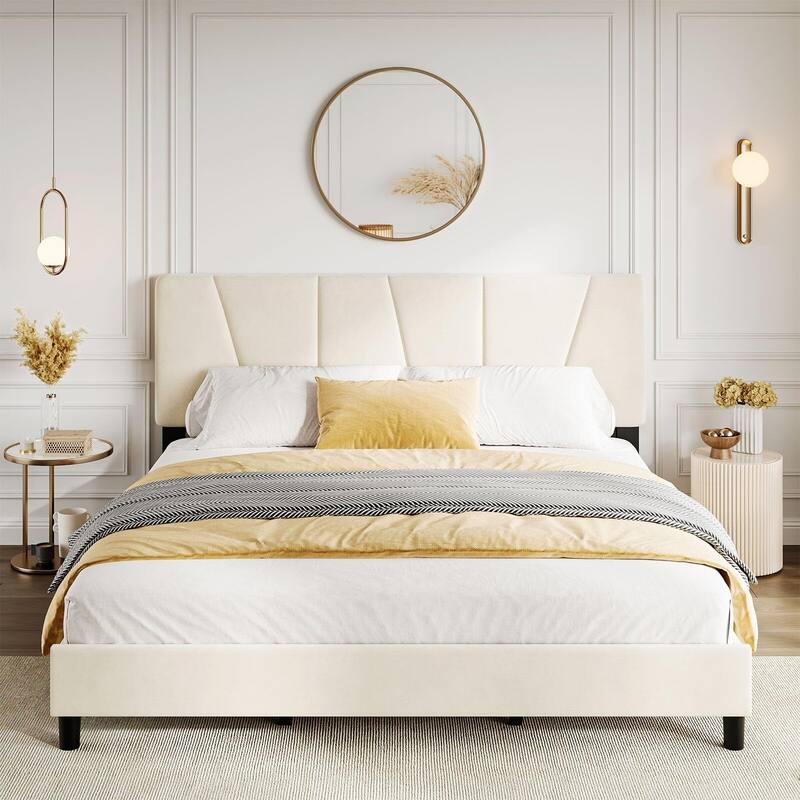 Bed Frame with Adjustable Headboard - Beige - King