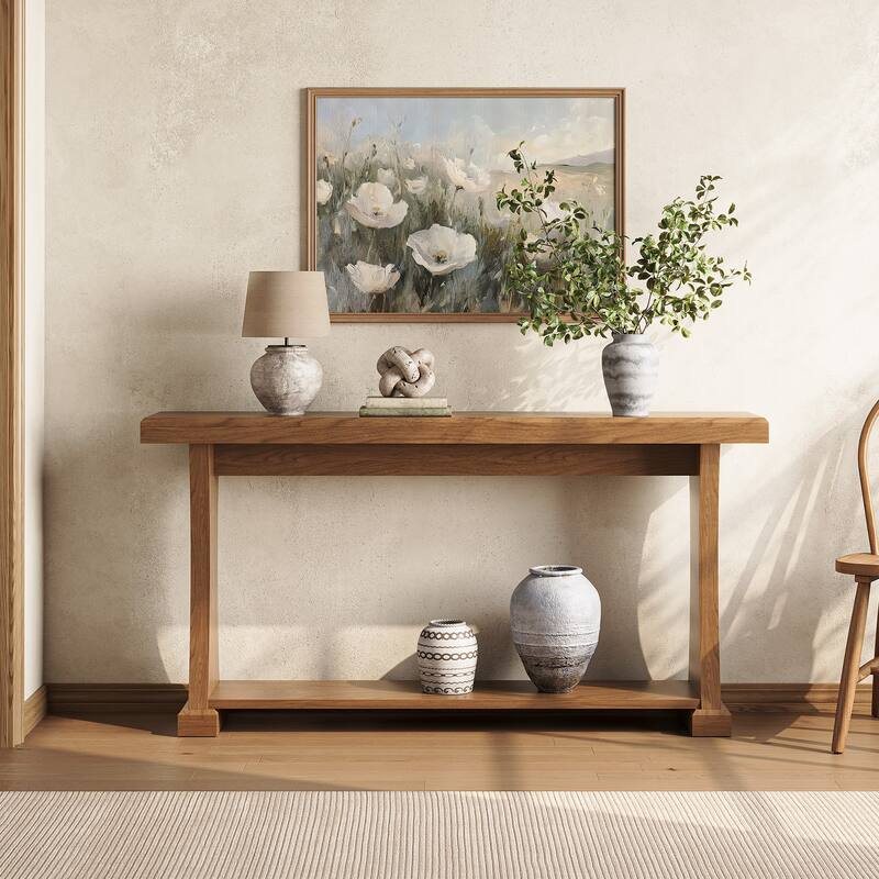 63'' Long Entryway Table, Narrow Console Sofa Table with Shelf