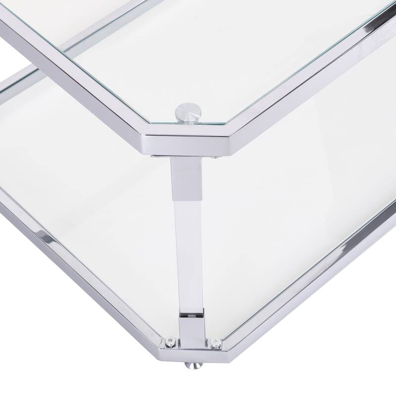 Saziye Modern Square Glass End Table with Storage Shelf