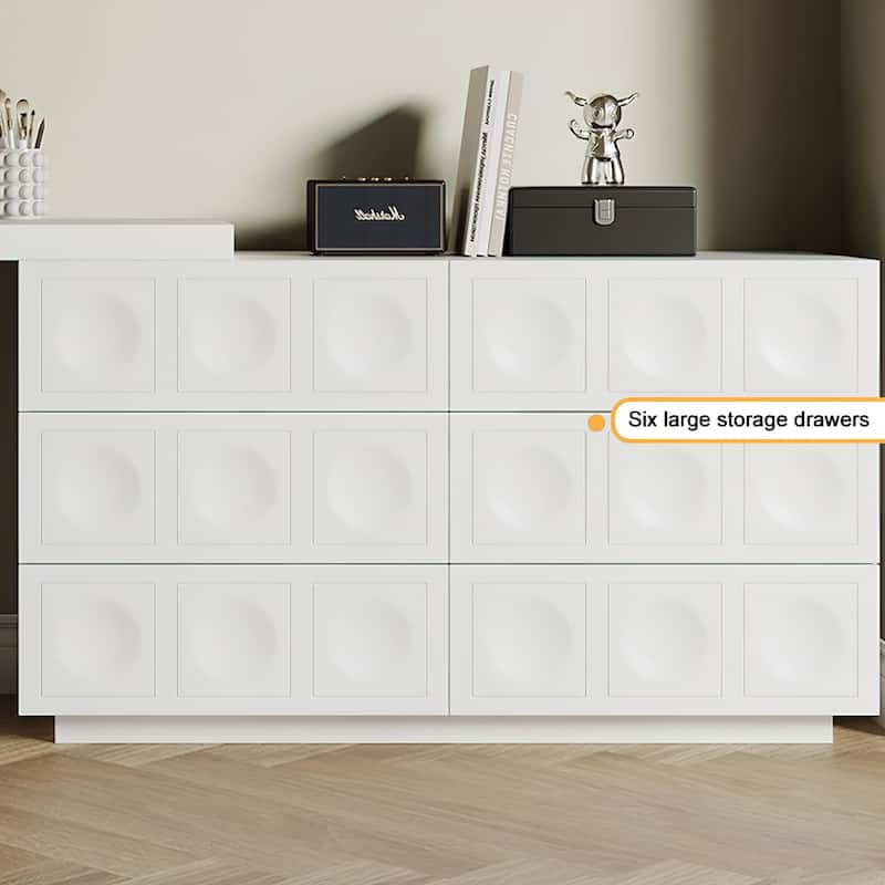 White Solid Wood Bedroom Dresser 6 Drawer Chest of Drawers Simple Assembly Extendable 47.24'' - 90'' Vanity with 6 Drawers